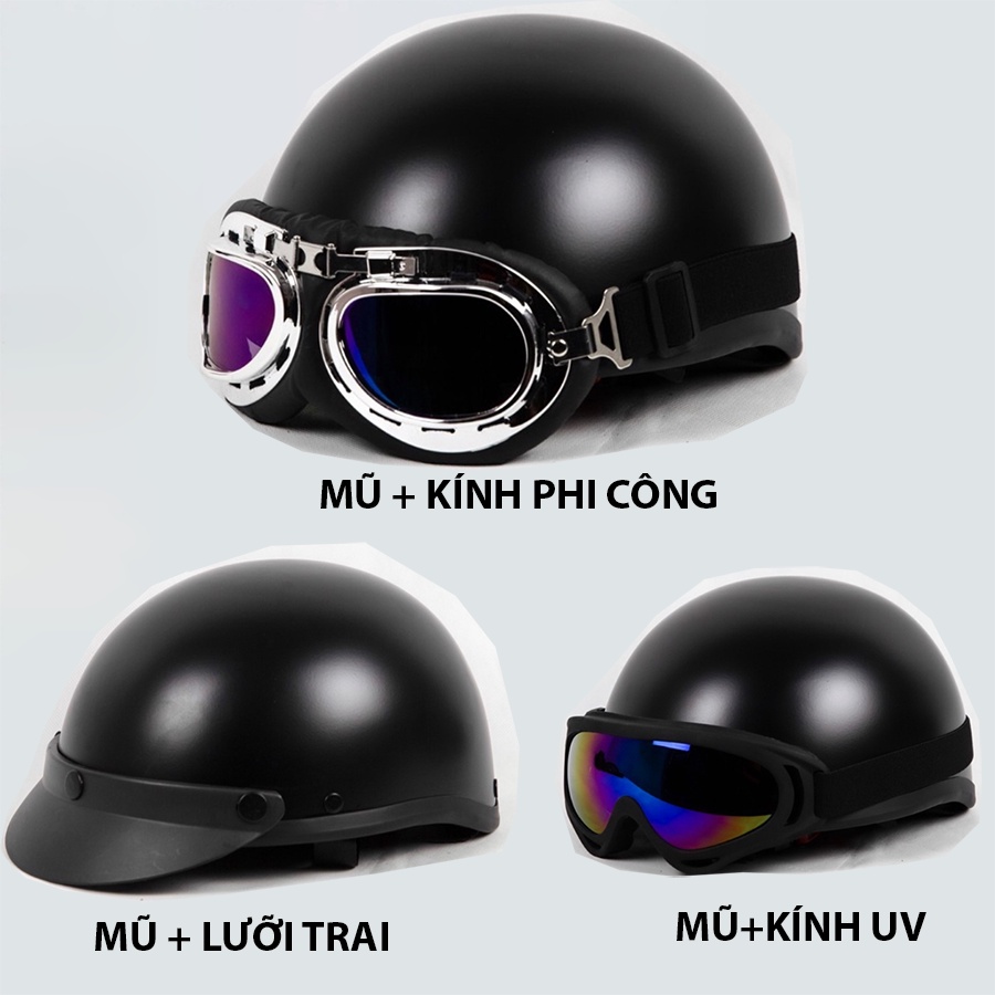 MŨ BẢO HIỂM NỮA ĐẦU NHIỀU MÀU LỰA CHỌN,KÈM KÍNH PHI CÔNG VÀ KÍNH UV-BẢO HÀNH 12 THÁNG