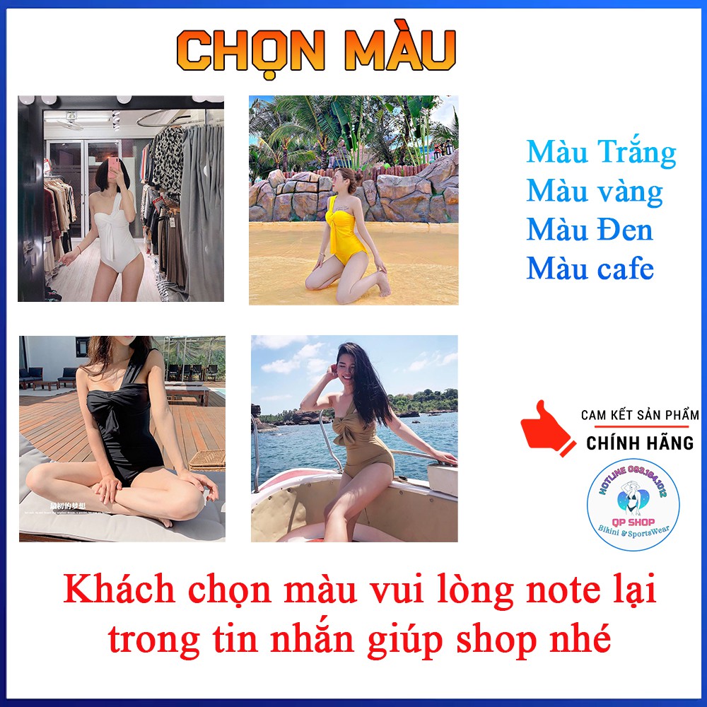 Bộ bơi bikini liền thân lệch vai nơ ngực đồ bơi nữ 1 mảnh quần cạp cao Tặng mút ngực dày nâng ngực che mỡ bụng LM016