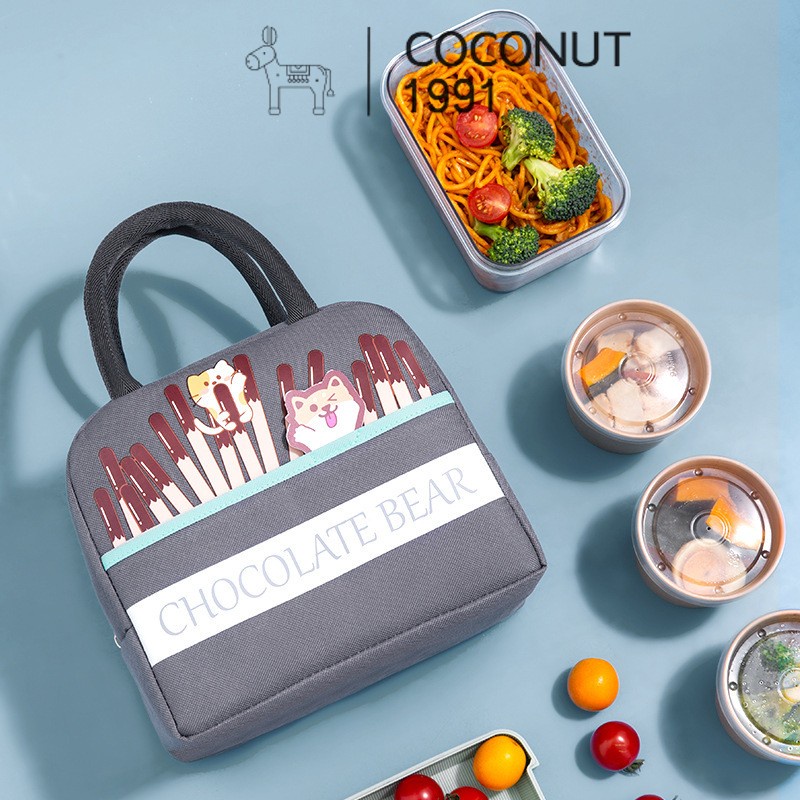 Túi đựng hộp cơm vải Oxford CHOCO SIZE LỚN lót giấy nhôm (size 23x13x19cm), túi đựng thức ăn chống thấm nước