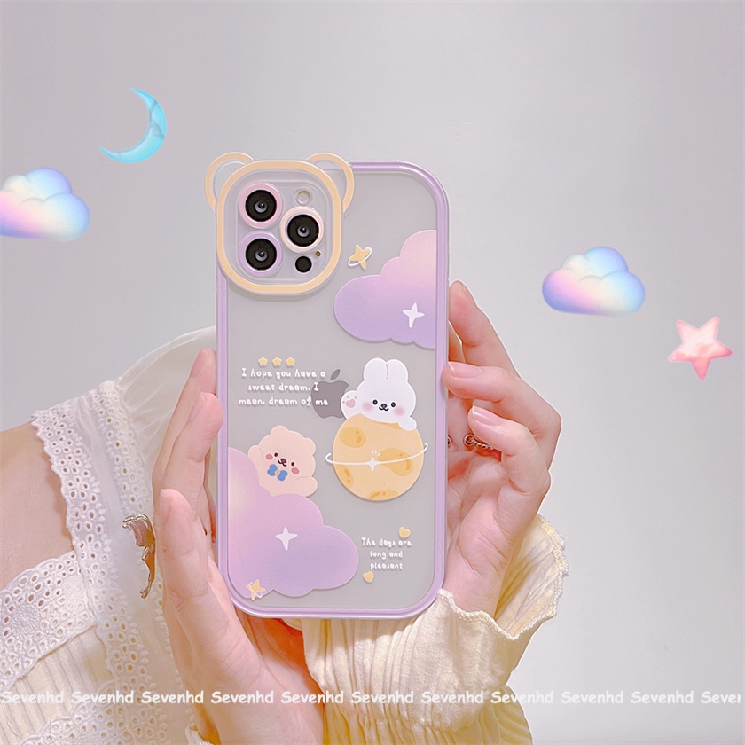 Ốp Điện Thoại Mềm Họa Tiết Tai Thỏ / Gấu Hoạt Hình Cho iPhone 14 13 12 11 Pro Max Xs Max Xr X 6 6s Plus