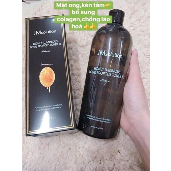 Nước hoa bổ sung collagen JMsolution Honey Luminous Hoyal Propolis Toner XL Black 600ml +Tặng kèm nạ Jm Solution bất kì