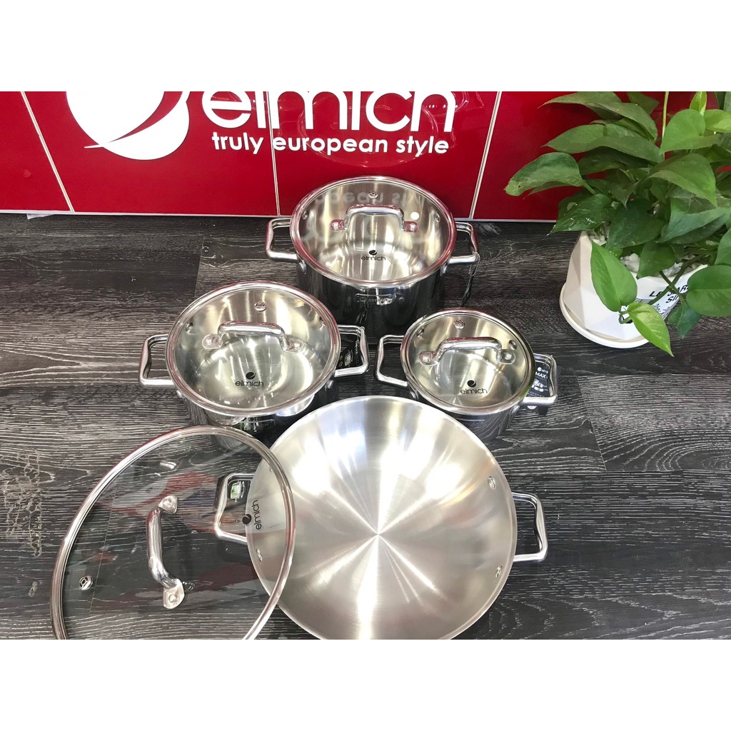 Bộ nồi inox liền khối Elmich Trimax ECO EL-8002 size 16, 20, 22, lẩu xào 28cm