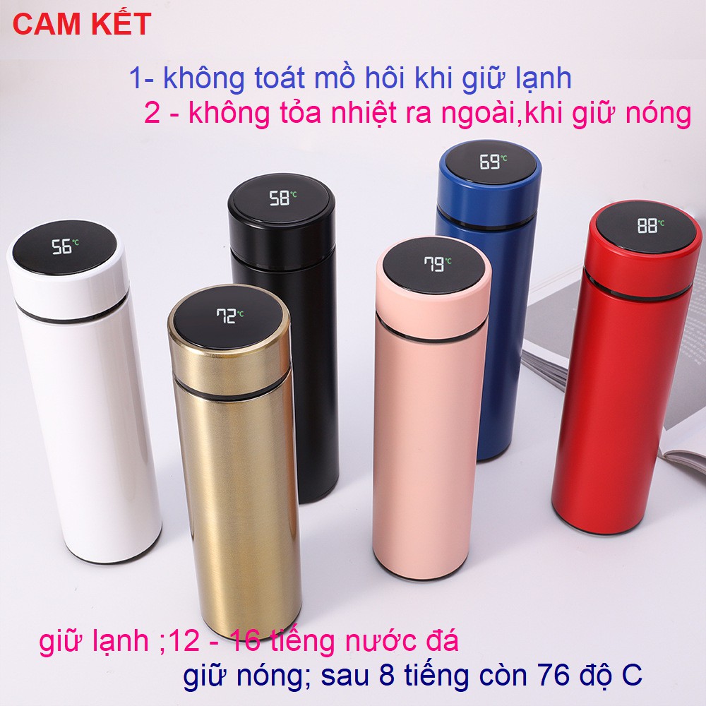 Bình giữ nhiệt 500ml nắp cảm ứng nhiệt độ Inox 304 cao cấp