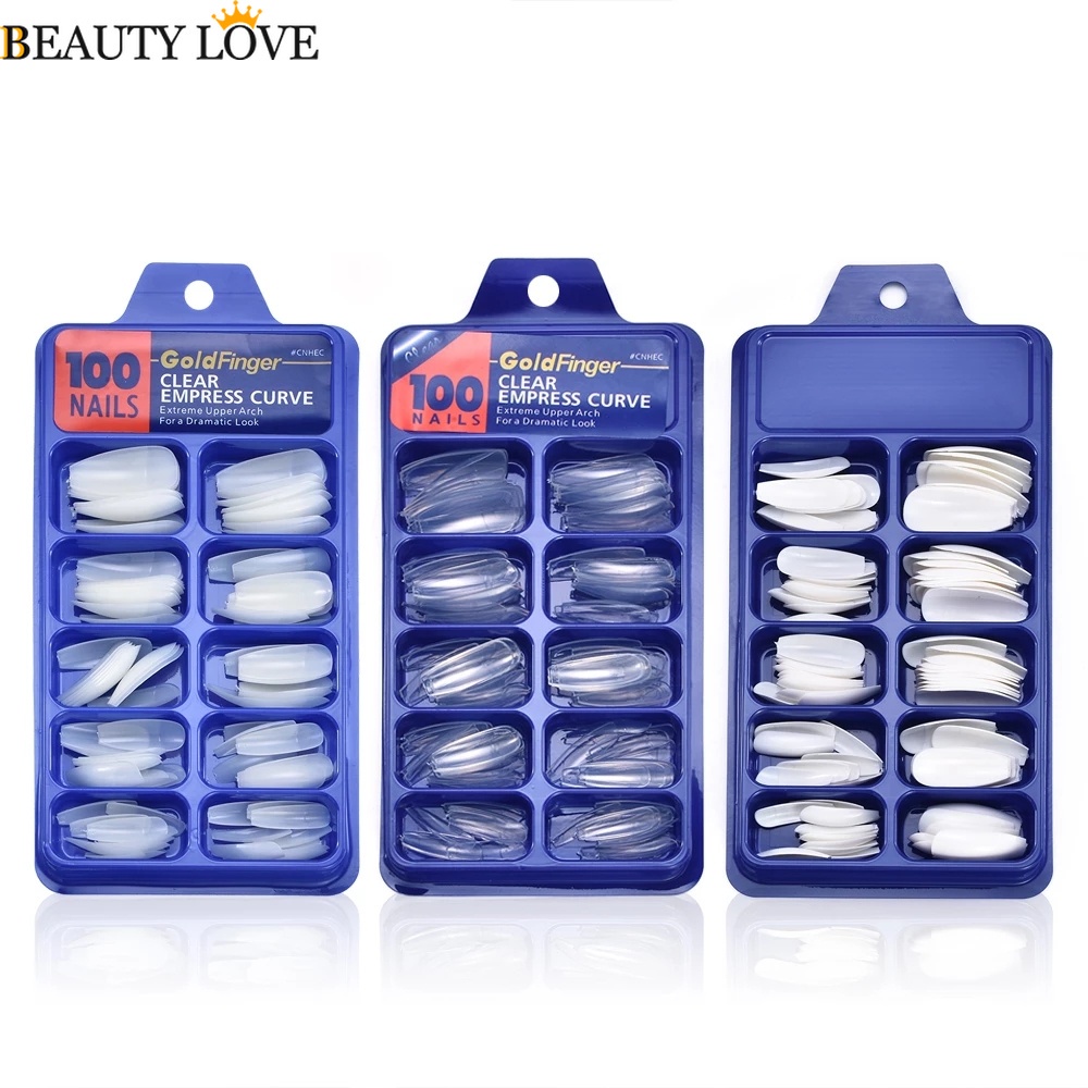 Bộ 100 Móng Tay Giả / Móng Tay Giả / Móng Tay Giả Bằng Acrylic Trong Suốt / Che Phủ Toàn Diện / Móng Tay Giả Kiểu Pháp / Ballerina Kèm Hộp Đựng