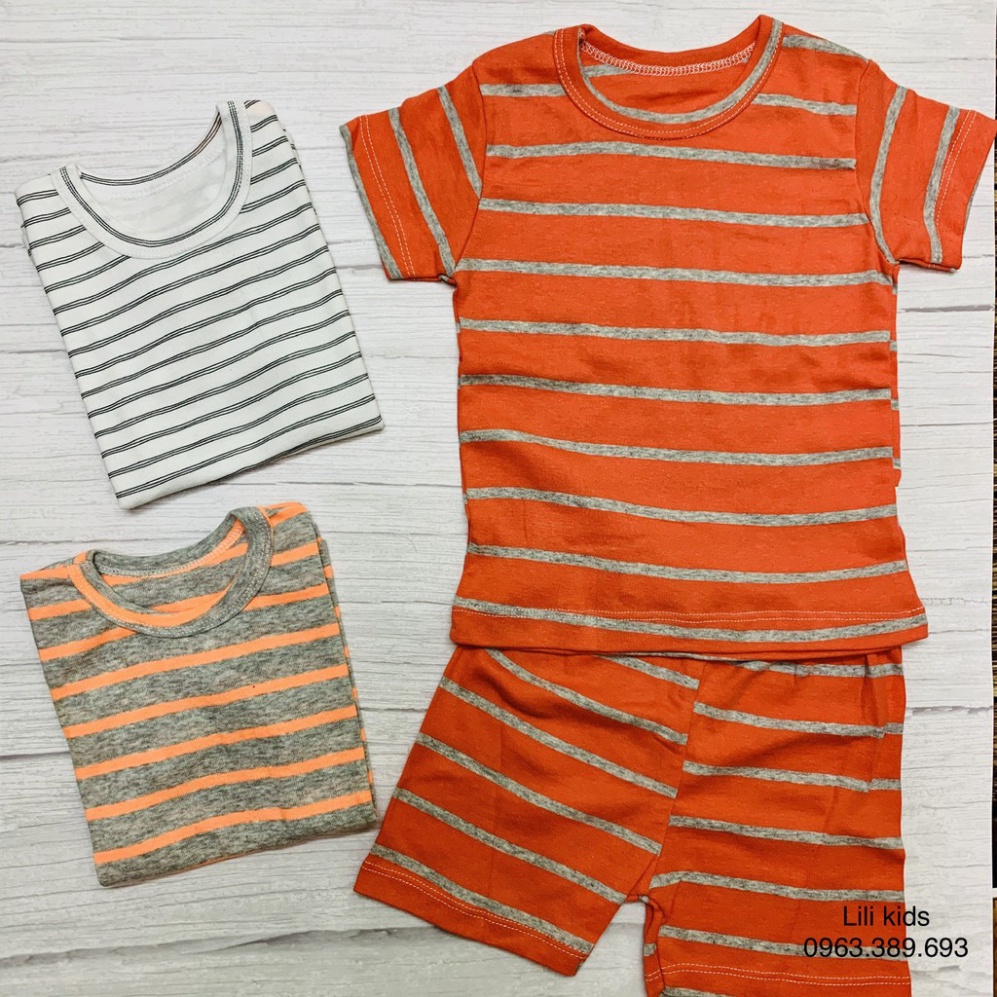 Combo 3 bộ kẻ cộc tay cotton cho bé trai bé gái