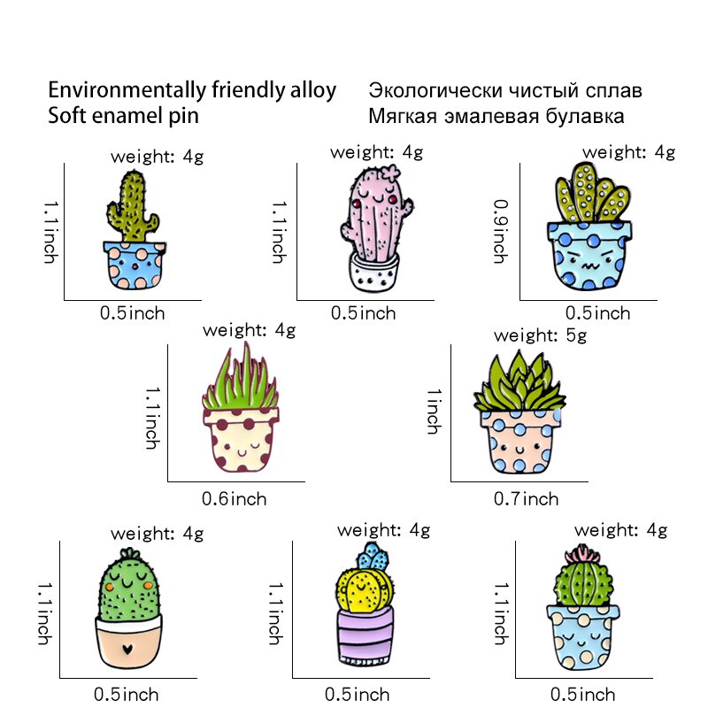 Ghim Cài Áo Hình Chậu Cây Xương Rồng / Lô Hội Tráng Men 8 Mẫu Dùng Làm Quà Tặng Cho Bạn Bè