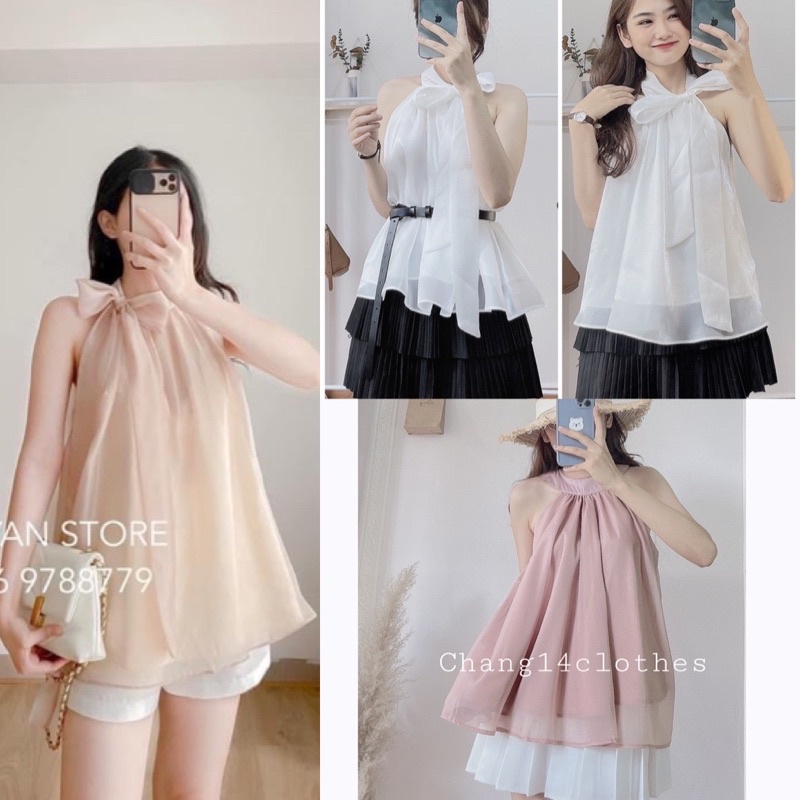 Áo yếm tơ voan tiểu thư sang chảnh, kèm dây nơ tháo rời