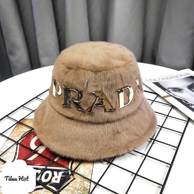 Mũ bucket lông Prada
