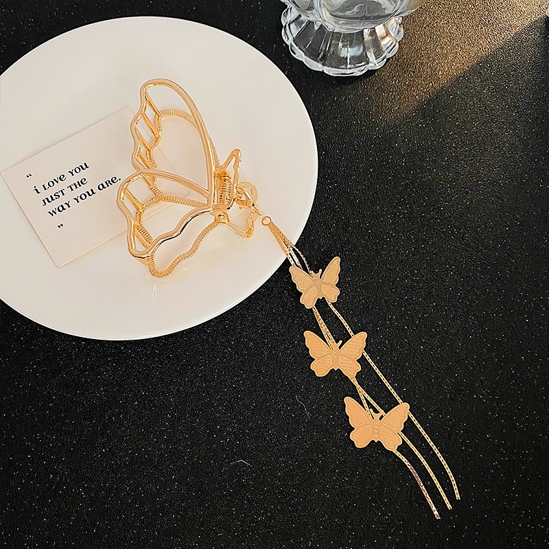 Kẹp Tóc Nữ Bằng Kim Loại Phối Hình Bướm Rỗng Đính Ngọc Trai Phong Cách Hàn Quốc