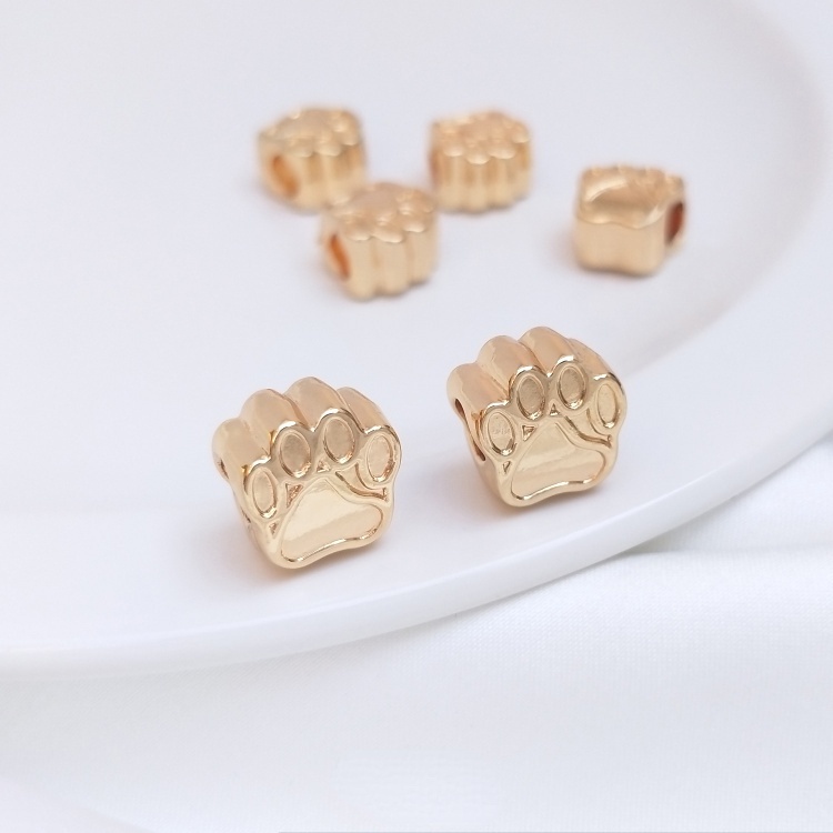 Hạt Xỏ Vòng Tay Bằng Đồng 14K Hình Dấu Chân Mèo/Gấu/Mèo Dễ Thương DIY