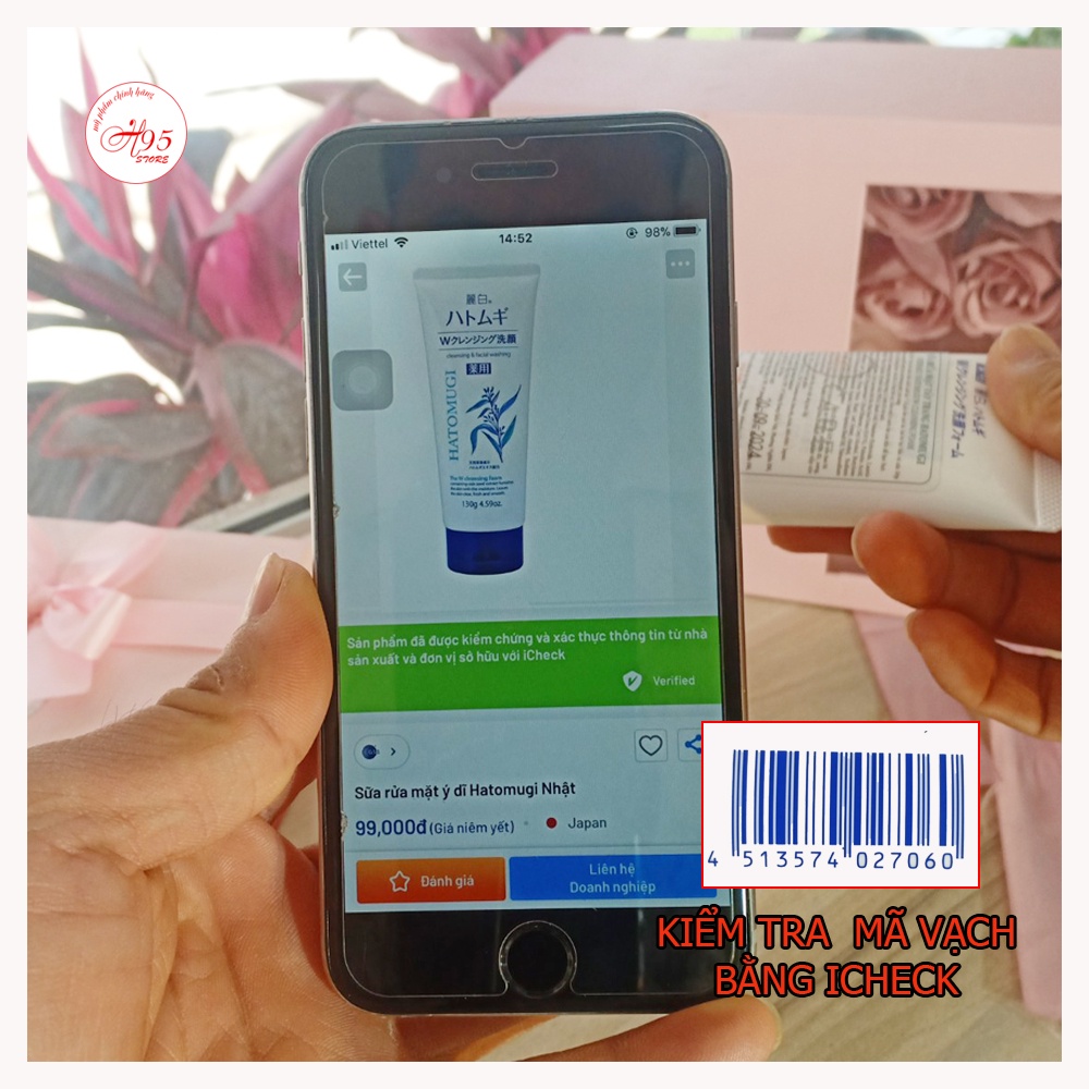 Sữa rửa mặt trắng da ngừa mụn hạt Ý Dĩ Hatomugi Nhật Bản 130G
