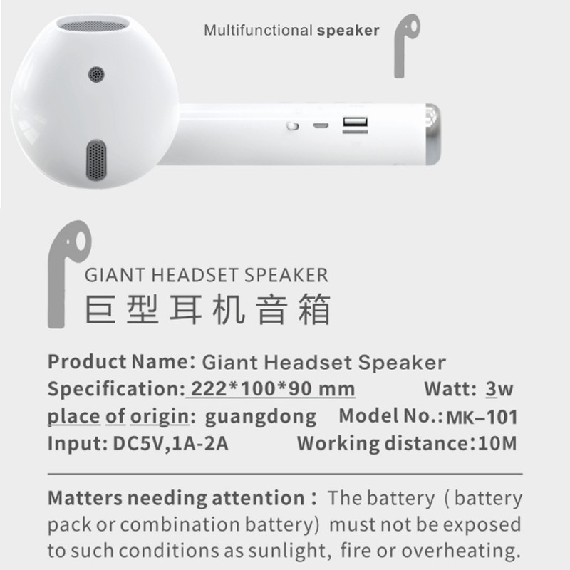 Loa bluetooth mô hình tai nghe ko dây tai nghe ko dây táo kích thước lớn thú vị