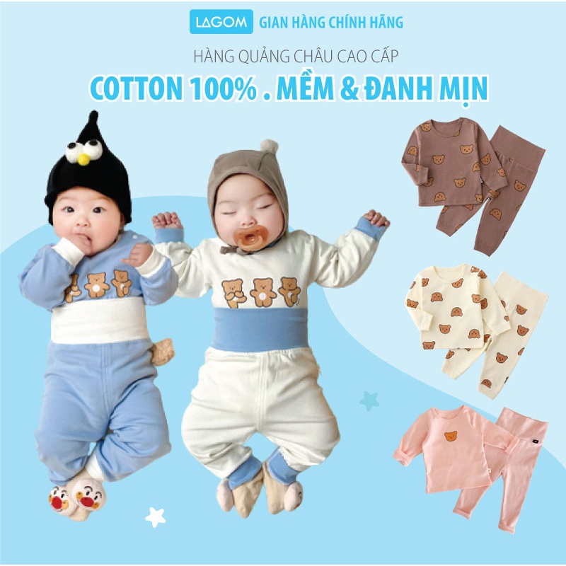[COTTON ĐANH MỊN] Đồ Bộ Bé Trai, Bé Gái Tay Dài | Bộ Ngủ Cho Bé Thu Đông Cotton Lagom