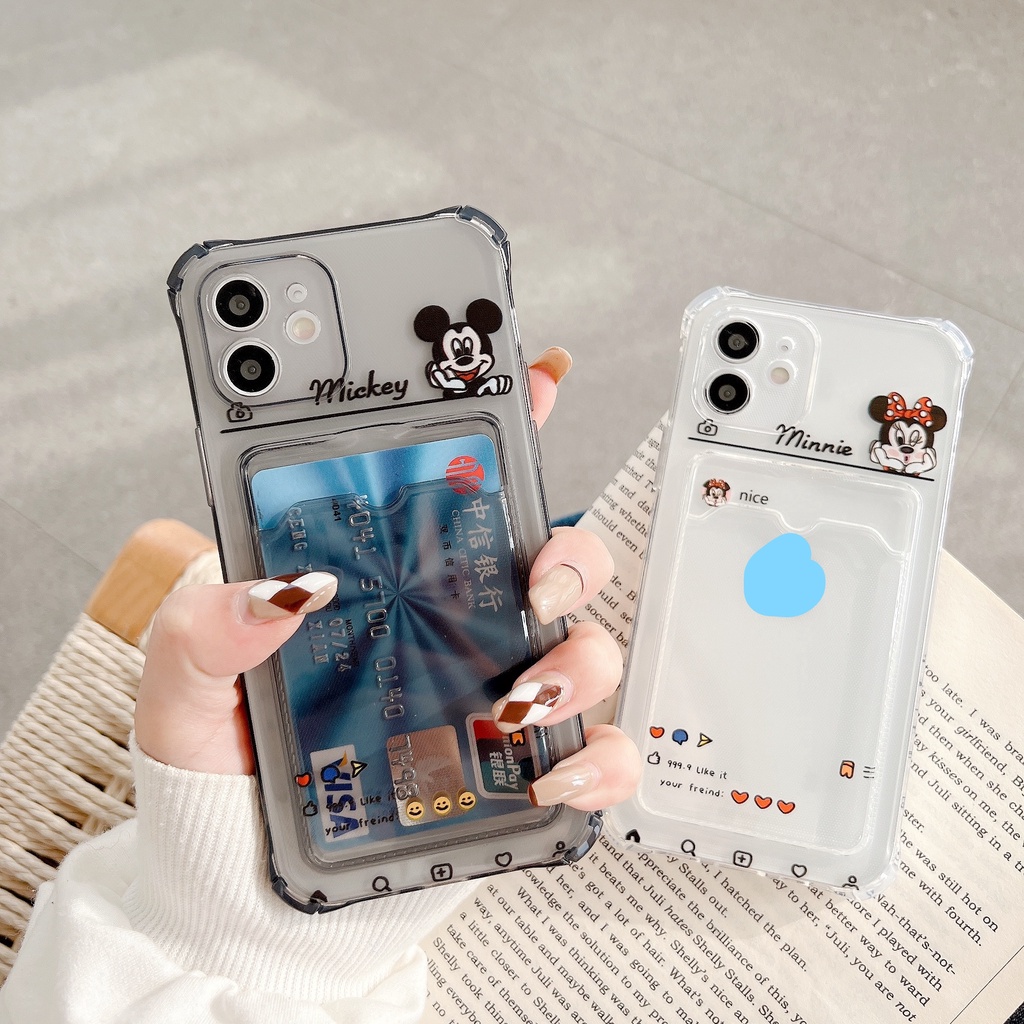 Ốp Điện Thoại Họa Tiết Chuột Mickey Hoạt Hình Có Ngăn Đựng Thẻ Chống Sốc Cho Iphone