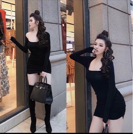 VÁY THUN ÔM CỔ VUÔNG CHẤT BOZIP MS14209