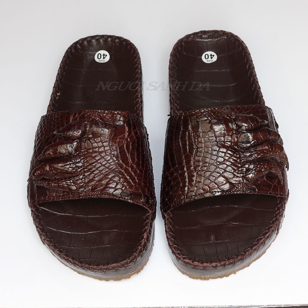 Dép nam quai ngang móng da cá sấu thật - Dép da cá sấu xịn NGƯỜI SÀNH DA DCS710  bảo hành 6 tháng