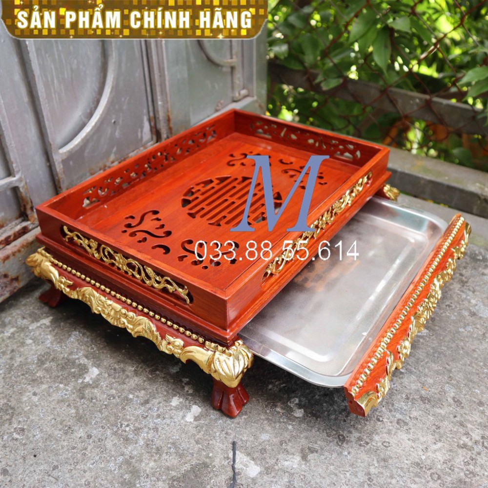 Khay trà rồng gỗ hương - khay trà chân quỳ rát vàng hiện đại