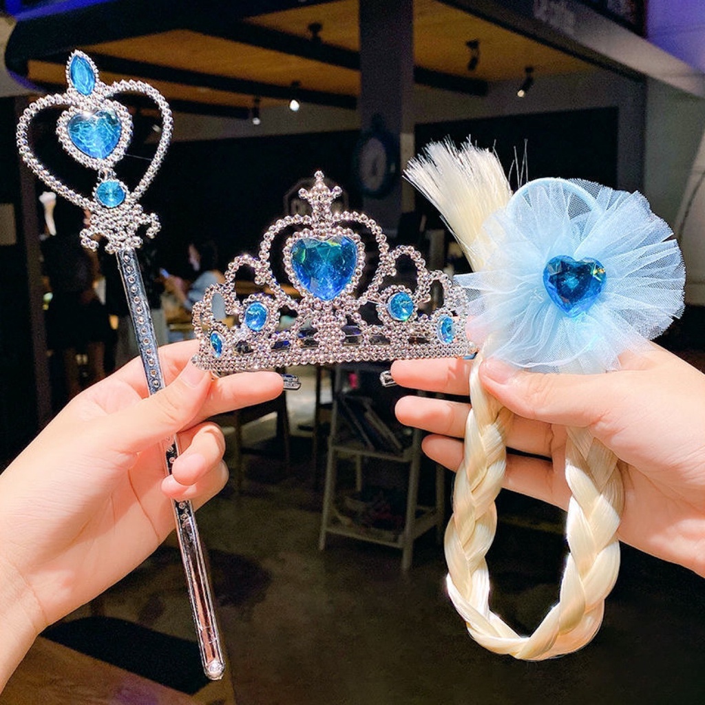Bộ Phụ Kiện Tóc + Vương Miện + Đũa Thần Của Disney Elsa Cho Bé Gái
