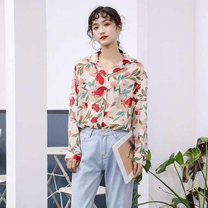 GENAISHA Áo sơ mi tay dài form rộng phong cách retro Hàn Quốc cho nữ 809