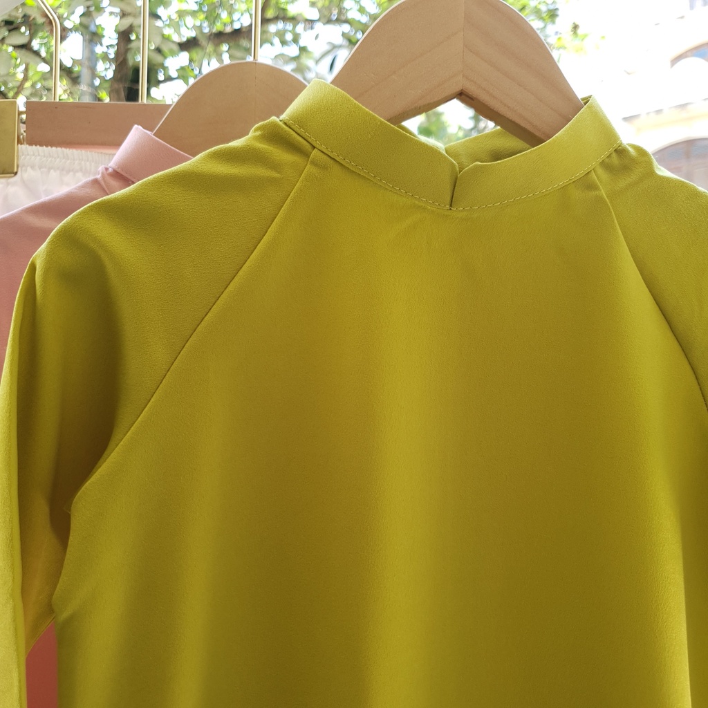 Áo Dài Trơn Truyền Thống Bé Gái Chất Lụa Cao Cấp Màu Xanh Bơ Siêu Xinh Mon