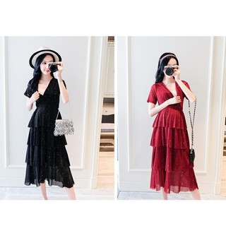 Váy Bầu Đầm Bầu Nhũ xếp tầng A1427