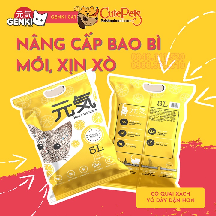 Cát vệ sinh cho mèo GENKI Litter 5L Cát mèo giá rẻ khử mùi tốt - CutePets