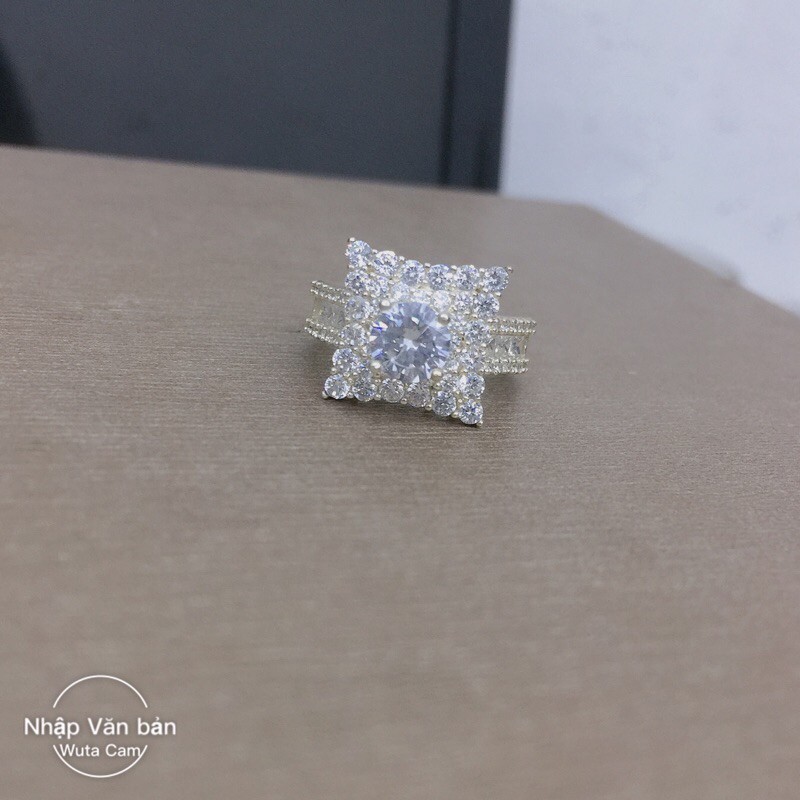 Nhẫn cánh hoa vuông to sang trọng bạc chuẩn đẹp