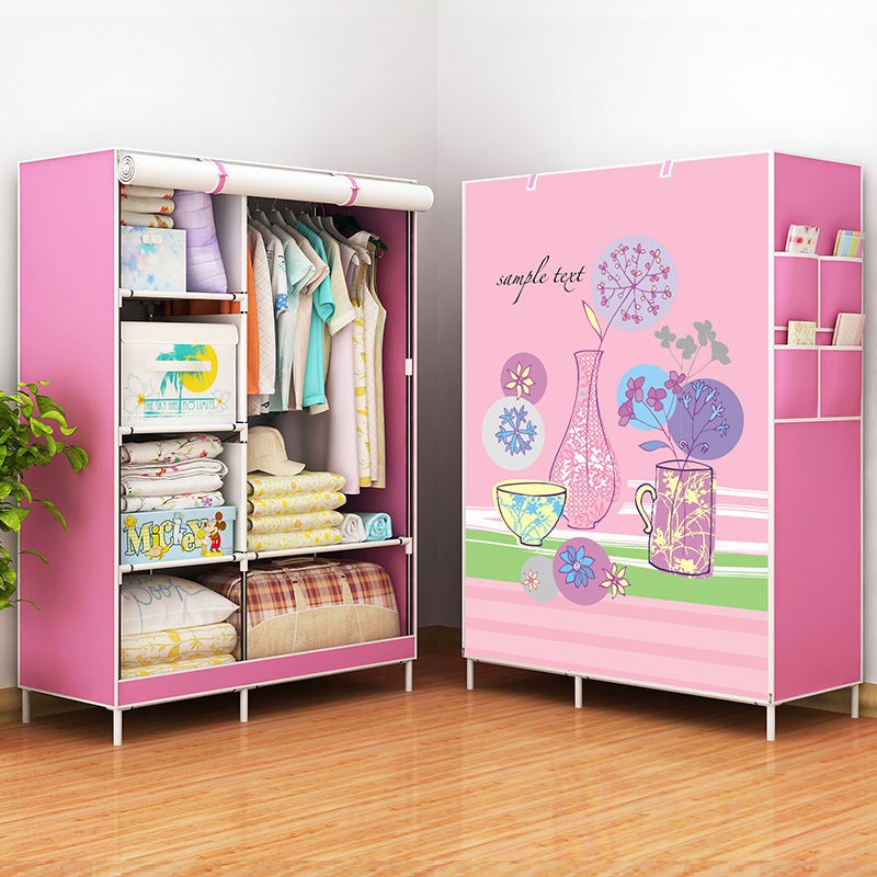 Tủ quần áo đơn giản mới dành cho sinh viên treo bằng thép Ống kết hợp gia cường vải chống bụi Thời trang Hàn Quốc