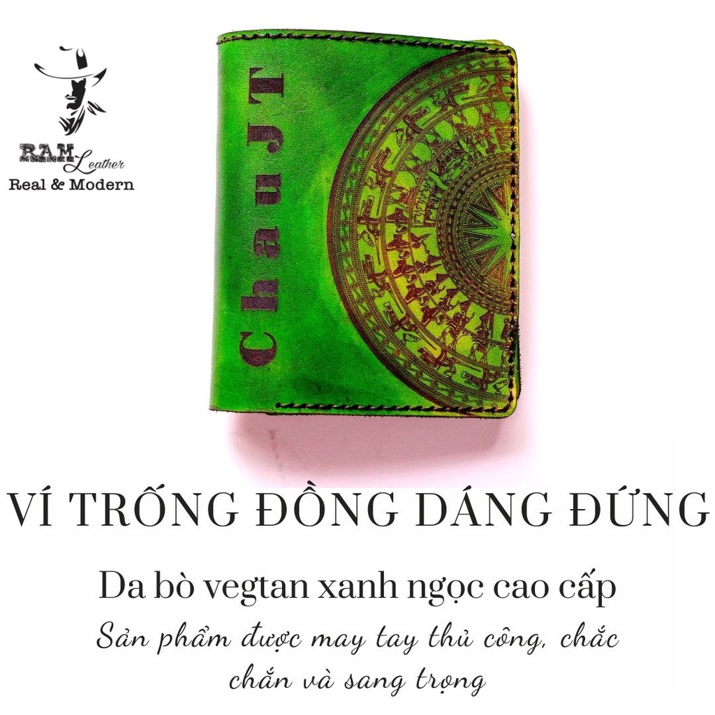 Ví RAM Leather Trống Đồng Việt Nam da bò Italia Vegtan xanh ngọc