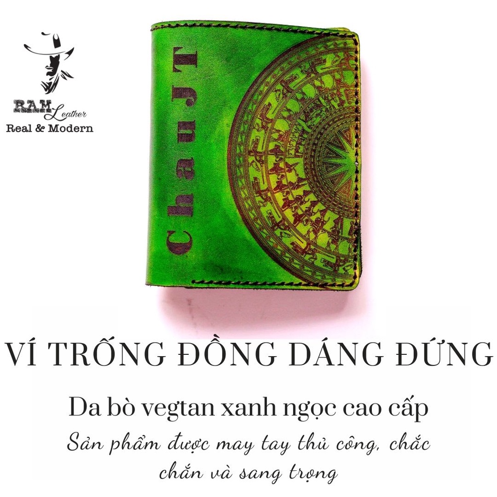 Ví nam da bò RAM Leather Trống Đồng Việt Nam Da Bò Italia Vegtan Xanh Ngọc
