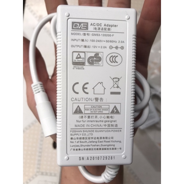 Nguồn hãng GVE 12V 2A/3A/5A cho camera, hàng mới loại tốt