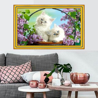 Tranh Đính Đá VS411 Con Mèo Kích Thước 75x50cm - Tự Đính