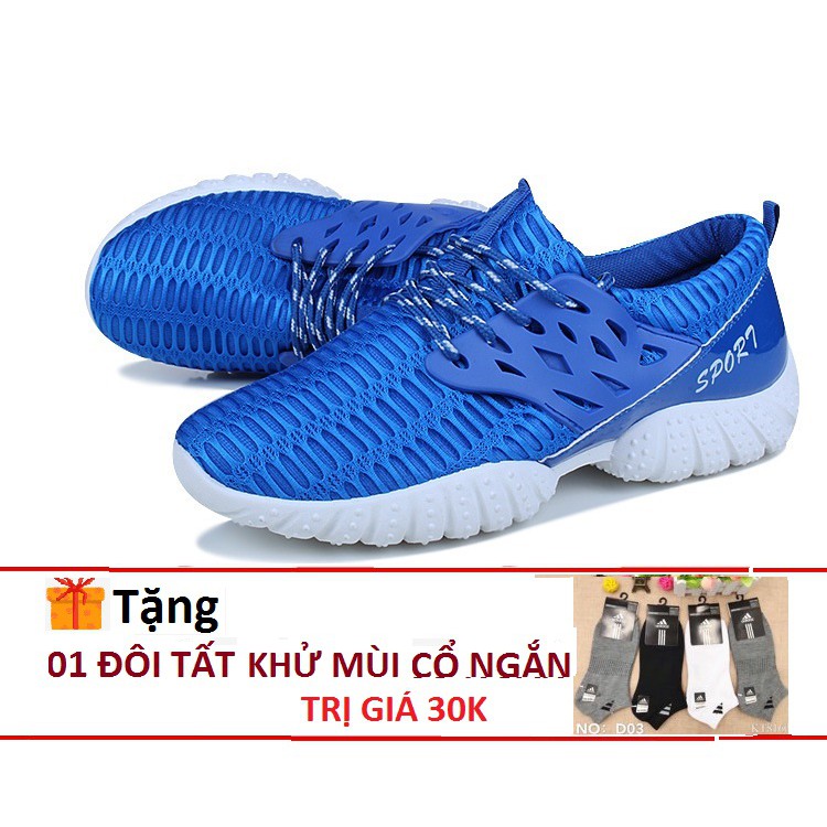 GiàyThể Thao Nam Giày Sneaker đế cao su non thoáng khí khử mùi nhẹ êm mềm nhựa dẻo mầu xanh hd16