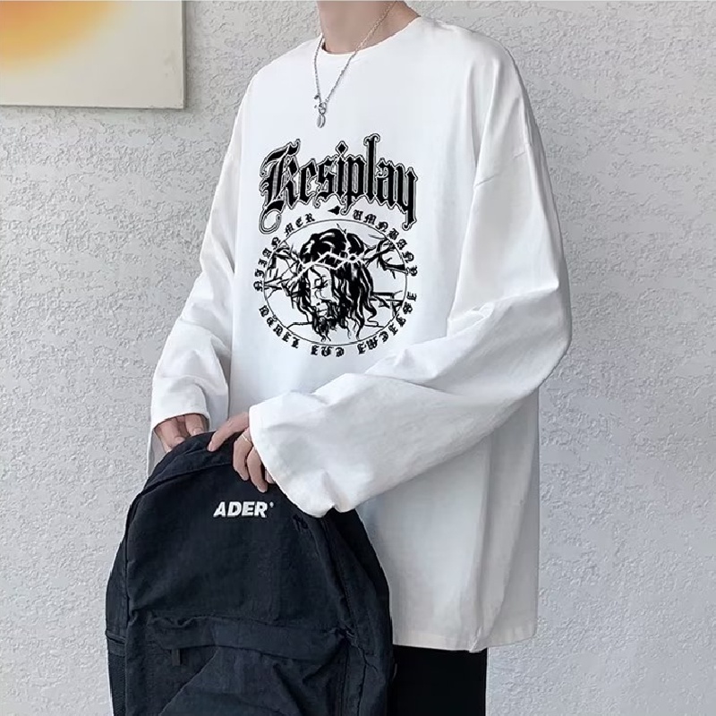 Áo Thun Tay Dài Dáng Rộng In Họa Tiết Hoạt Hình Phong Cách Hip Hop Nhật Bản Thời Trang Cho Nam Và Nữ size M-5XL