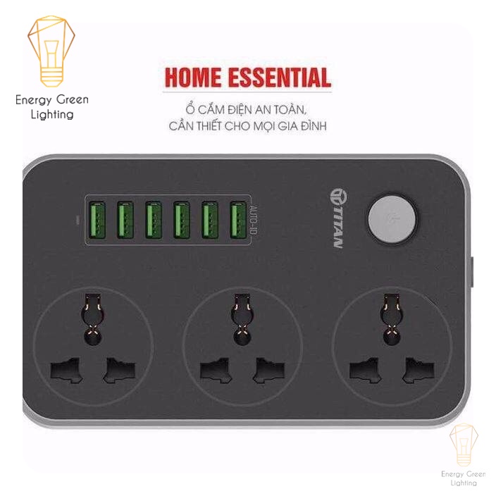 Combo Bộ 3 Ổ cấm điện Energy Green Lighting thông minh 6 USB sạc nhanh 3.4A siêu chịu tải chịu nhiệt công suất cao