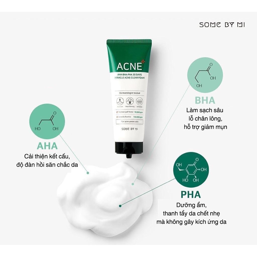 Sữa Rửa Mặt Some By Mi Acne AHA-BHA-PHA 30 Days Miracle Clear Foam 100ml