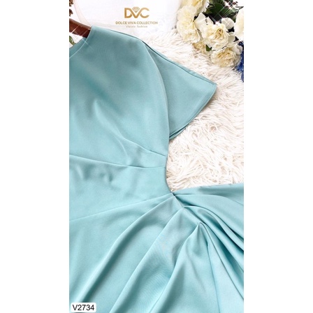 V2734 váy body vạt chéo màu xanh