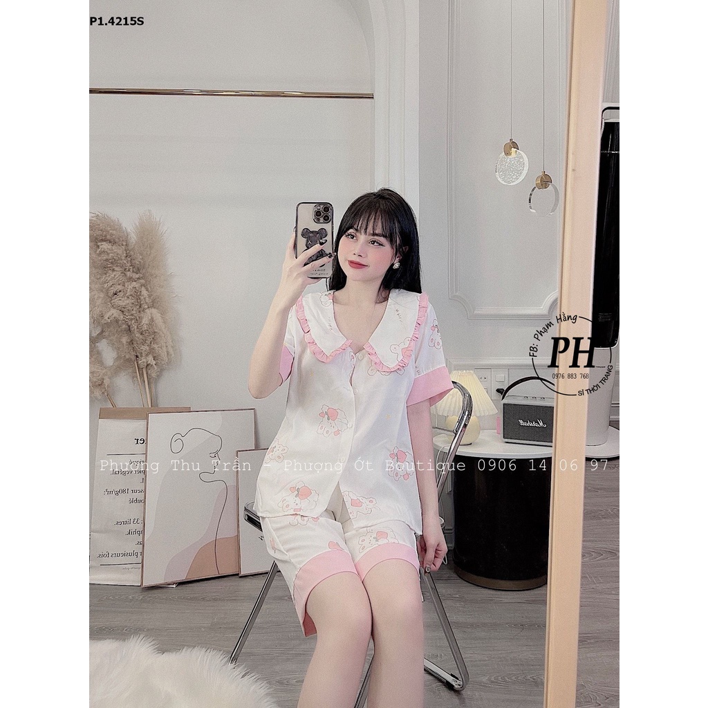 Bộ Pijama nữ mặc ở nhà cao câp ,pijama lửng lụa hoạ tiết xinh xắn