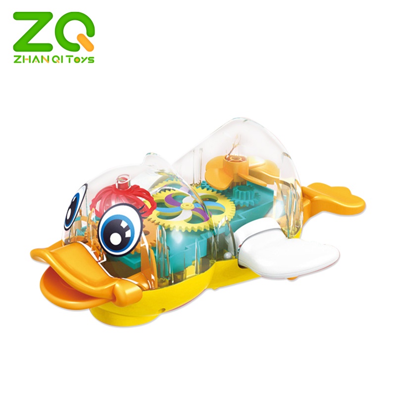 ZHAN QI TOYS Đồ chơi xe kiểu dáng chú vịt hoạt hình trong suốt có nhạc và đèn vui nhộn