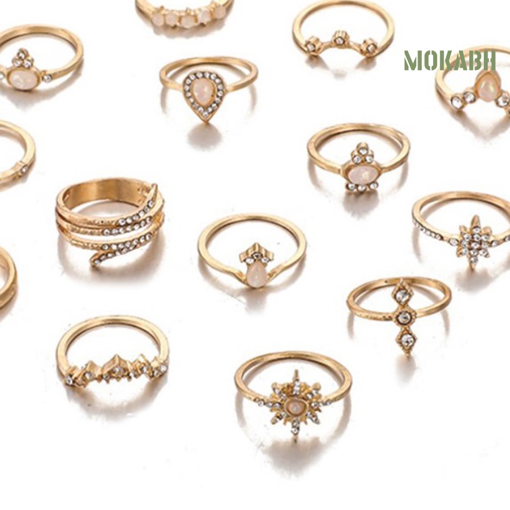 Bộ 17 Nhẫn Đính Đá Nhân Tạo Phong Cách Bohemian Thời Trang