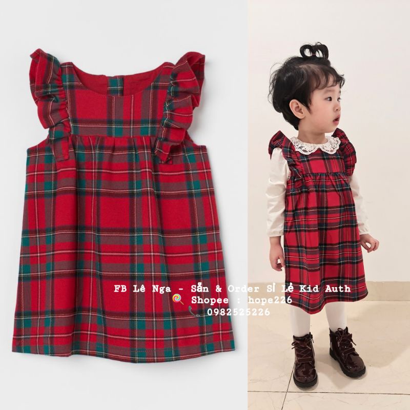 Váy thô mềm caro đỏ HM UK/US chính hãng sz từ 4-6m đến 3-4y