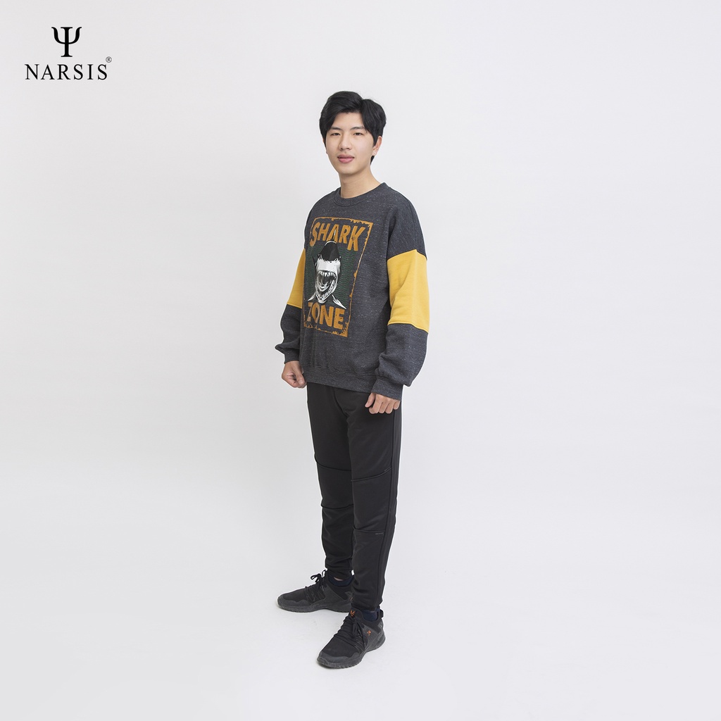 Áo nam thu đông NARSIS D0019 - D0020 nỉ zíp đen xước trắng phối vàng và tím than xước trắng phối vàng