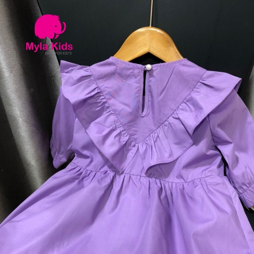 Váy công chúa bé gái màu tím violet, váy babydoll dáng xòe ngắn tay cho bé 1-2-3-4-5-6-7-8-9-10 tuổi - kèm ảnh thật Myla
