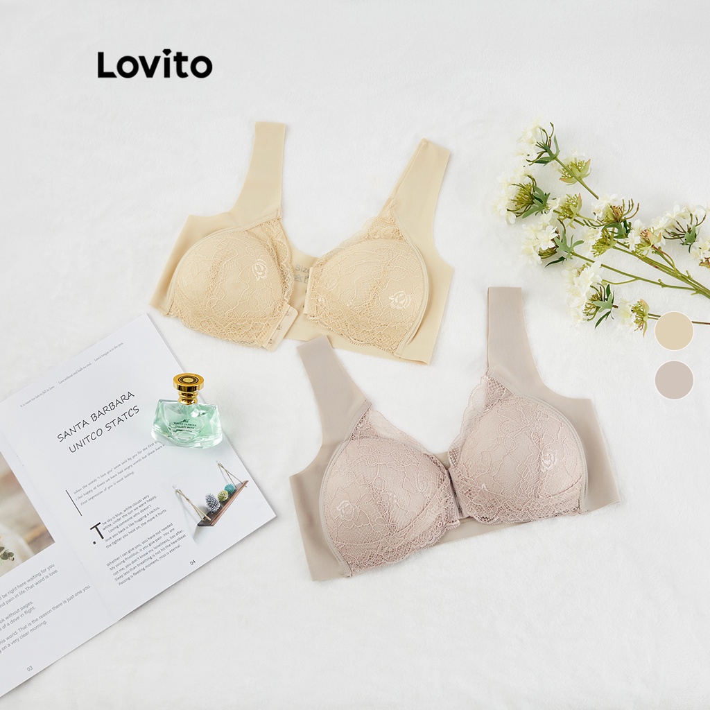 Áo ngực Lovito không đường may che 3/4 cài nút trước không lộ phối ren nổi bật phong cách sexy L17X503 (Màu hồng / Màu da)