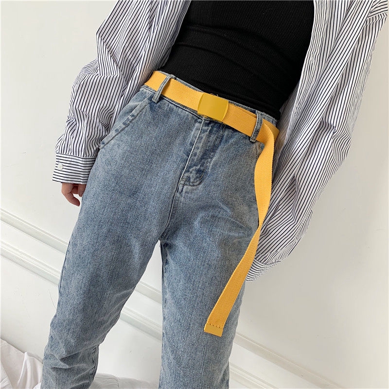 Thắt lưng canvas màu trơn có khóa thời trang nam nữ