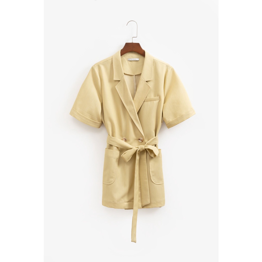 Áo blazer ngắn tay vải linen kèm đai eo MADELEN
