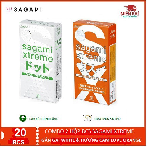 [CHÍNH HÃNG 100%] Bộ 2 Hộp Bao Cao Su Sagami Extreme White và Sagami Love Me Orange, 20bao, Nhật Bản, Hàng xịn nên dùng