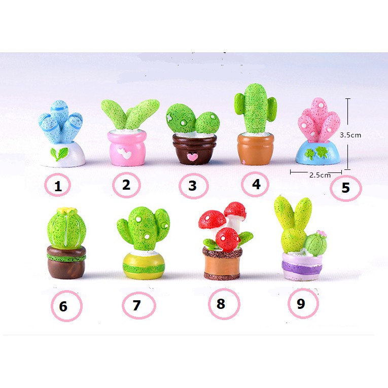 Mô hình các loại chậu xương rồng mini trang trí nhà búp bê, tiểu cảnh, bonsai, móc khóa, DIY