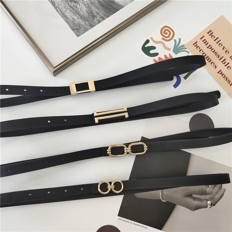 [Spot] Simple black female belt Japanese and Korean style ins fashion belt Korean fashion casual belt wild