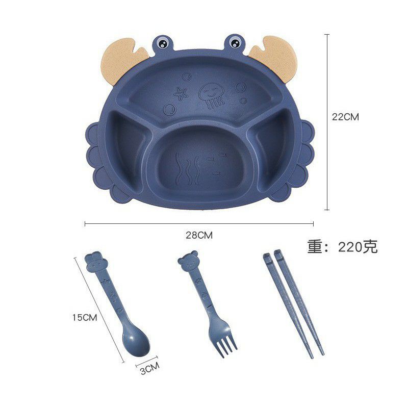Set Khay 6 Món Ăn Dặm Kiểu Nhật Hình Con Cua Xanh, Khay Ăn Dặm Hình Động Vật Cho Bé